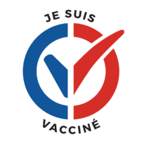 I am vaccinated logo, French flag. "Je suis vacciné" text in it. Click to download.