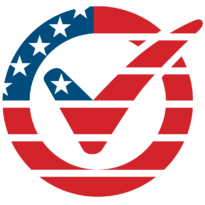 I am vaccinated logo, American flag.