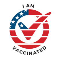 I am vaccinated logo, USA flag. I am vaccinated text in it. Click to download.